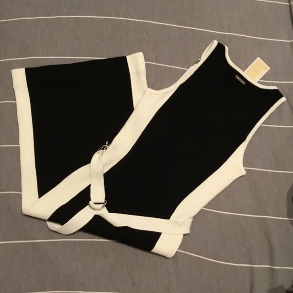 NWT Michael Kors Sleeveless Rib Knit Midi Bodycon Dress Size S Stretch Crow Neck - Picture 6 of 7